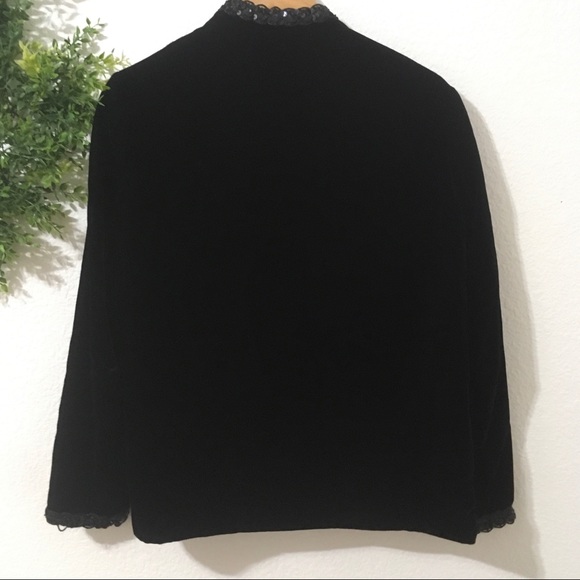 Vintage Black Velour Jacket With Sequined Trim - Picture 2 of 11
